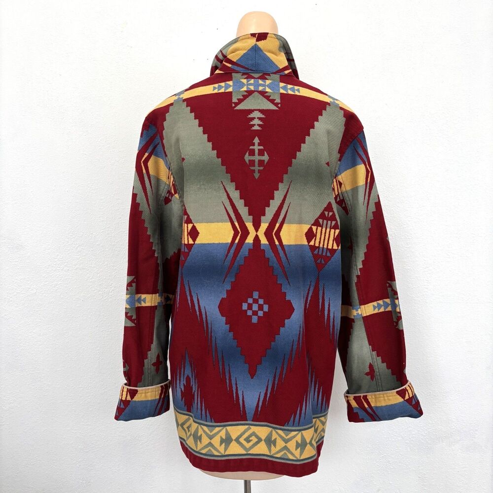 Jones New York Aztec Chore Coat Medium Southwest Canvas Barn Jacket Vintage 90s - Picture 3 of 10